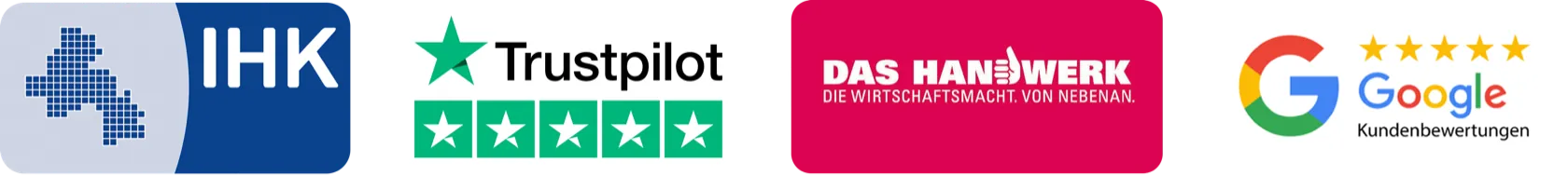 Ausgezeichnet: Trustpilot, Das Handwerk, Google Kundenbewertungen